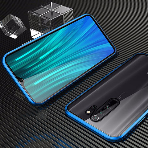 Coque Rebord Bumper Luxe Aluminum Metal Miroir 360 Degres Housse Etui Aimant pour Oppo A9 (2020) Bleu