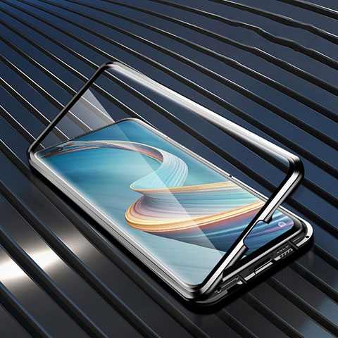 Coque Rebord Bumper Luxe Aluminum Metal Miroir 360 Degres Housse Etui Aimant pour Oppo A92s 5G Noir