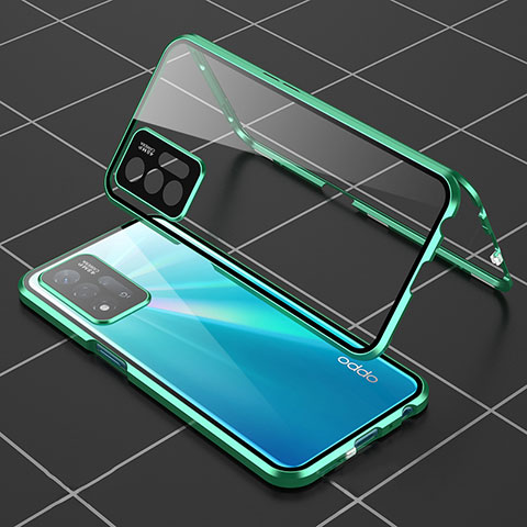 Coque Rebord Bumper Luxe Aluminum Metal Miroir 360 Degres Housse Etui Aimant pour Oppo A93s 5G Vert