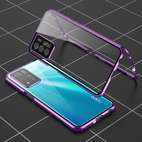 Coque Rebord Bumper Luxe Aluminum Metal Miroir 360 Degres Housse Etui Aimant pour Oppo A93s 5G Violet