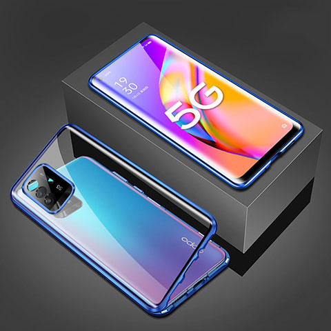 Coque Rebord Bumper Luxe Aluminum Metal Miroir 360 Degres Housse Etui Aimant pour Oppo A94 5G Bleu