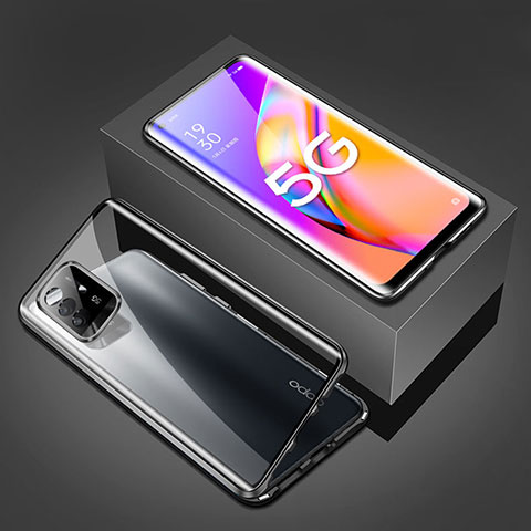 Coque Rebord Bumper Luxe Aluminum Metal Miroir 360 Degres Housse Etui Aimant pour Oppo A94 5G Noir