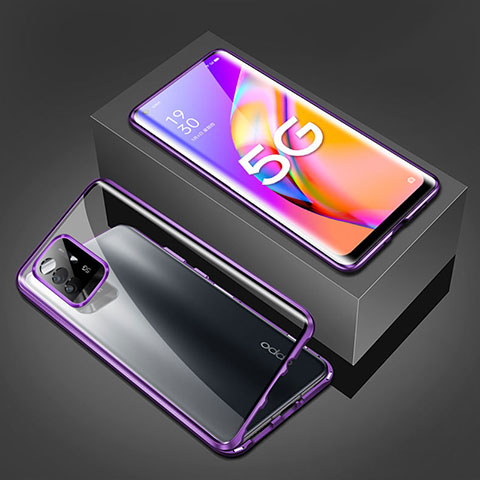 Coque Rebord Bumper Luxe Aluminum Metal Miroir 360 Degres Housse Etui Aimant pour Oppo A94 5G Violet