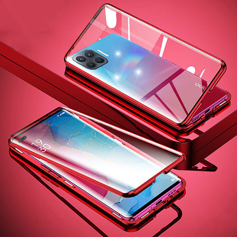 Coque Rebord Bumper Luxe Aluminum Metal Miroir 360 Degres Housse Etui Aimant pour Oppo F17 Pro Rouge