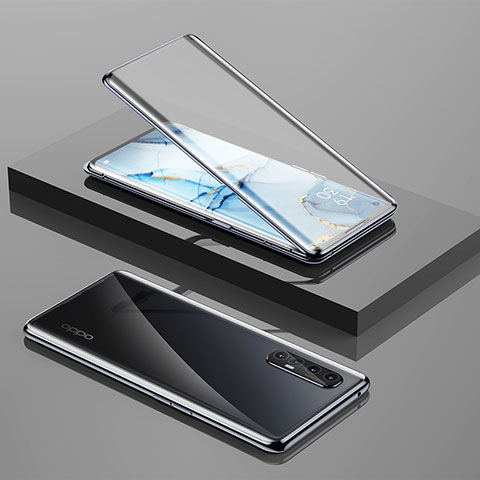 Coque Rebord Bumper Luxe Aluminum Metal Miroir 360 Degres Housse Etui Aimant pour Oppo Find X2 Neo Noir