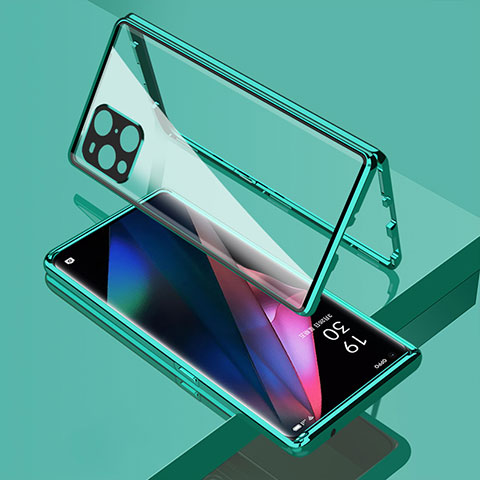 Coque Rebord Bumper Luxe Aluminum Metal Miroir 360 Degres Housse Etui Aimant pour Oppo Find X3 5G Vert