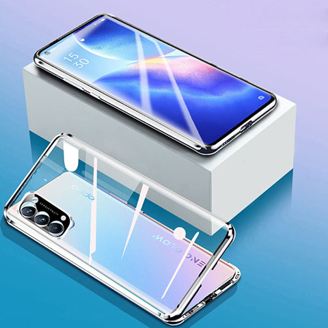 Coque Rebord Bumper Luxe Aluminum Metal Miroir 360 Degres Housse Etui Aimant pour Oppo Find X3 Lite 5G Argent