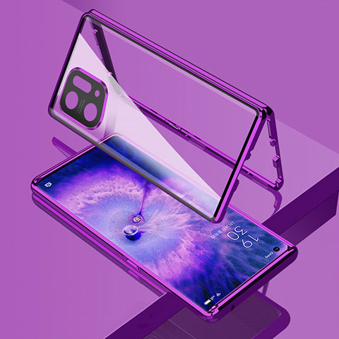 Coque Rebord Bumper Luxe Aluminum Metal Miroir 360 Degres Housse Etui Aimant pour Oppo Find X5 Pro 5G Violet