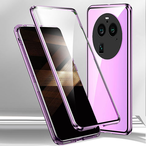 Coque Rebord Bumper Luxe Aluminum Metal Miroir 360 Degres Housse Etui Aimant pour Oppo Find X6 5G Violet