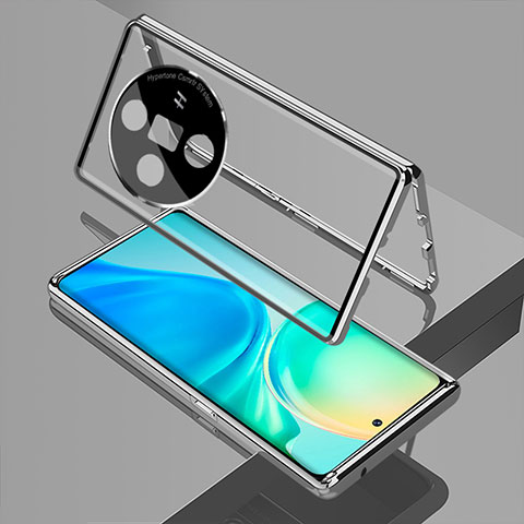 Coque Rebord Bumper Luxe Aluminum Metal Miroir 360 Degres Housse Etui Aimant pour Oppo Find X7 5G Argent