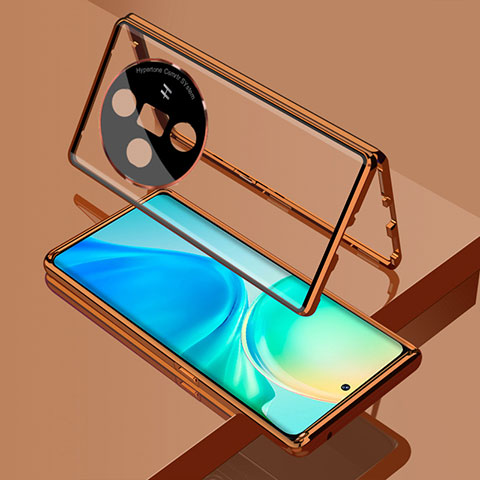 Coque Rebord Bumper Luxe Aluminum Metal Miroir 360 Degres Housse Etui Aimant pour Oppo Find X7 5G Or