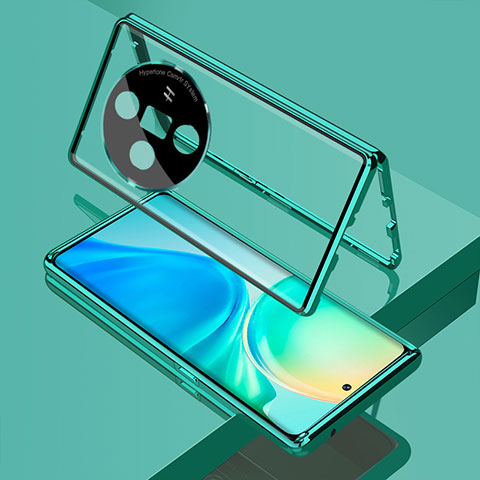 Coque Rebord Bumper Luxe Aluminum Metal Miroir 360 Degres Housse Etui Aimant pour Oppo Find X7 5G Vert