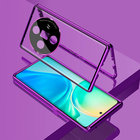 Coque Rebord Bumper Luxe Aluminum Metal Miroir 360 Degres Housse Etui Aimant pour Oppo Find X7 5G Violet