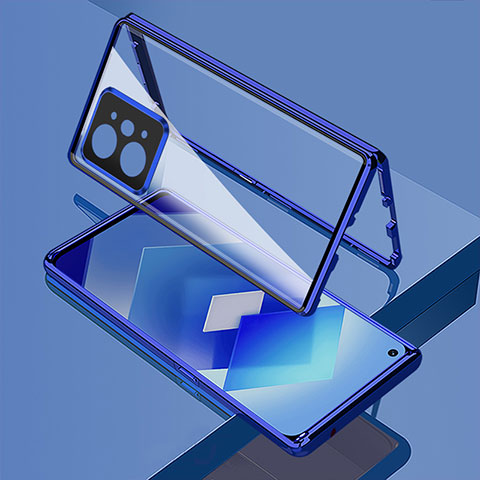 Coque Rebord Bumper Luxe Aluminum Metal Miroir 360 Degres Housse Etui Aimant pour Oppo K10 Pro 5G Bleu