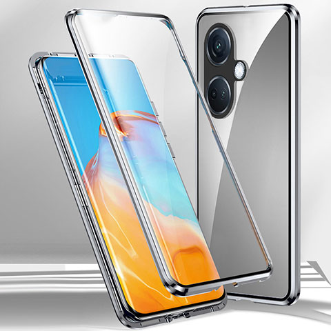 Coque Rebord Bumper Luxe Aluminum Metal Miroir 360 Degres Housse Etui Aimant pour Oppo K11 5G Argent