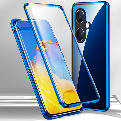 Coque Rebord Bumper Luxe Aluminum Metal Miroir 360 Degres Housse Etui Aimant pour Oppo K11 5G Bleu