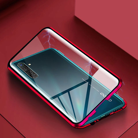 Coque Rebord Bumper Luxe Aluminum Metal Miroir 360 Degres Housse Etui Aimant pour Oppo K5 Rouge