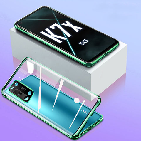 Coque Rebord Bumper Luxe Aluminum Metal Miroir 360 Degres Housse Etui Aimant pour Oppo K7x 5G Vert