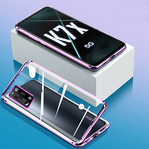 Coque Rebord Bumper Luxe Aluminum Metal Miroir 360 Degres Housse Etui Aimant pour Oppo K7x 5G Violet