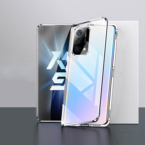 Coque Rebord Bumper Luxe Aluminum Metal Miroir 360 Degres Housse Etui Aimant pour Oppo K9 5G Argent