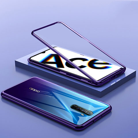 Coque Rebord Bumper Luxe Aluminum Metal Miroir 360 Degres Housse Etui Aimant pour Oppo Reno Ace Violet