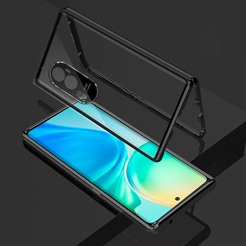 Coque Rebord Bumper Luxe Aluminum Metal Miroir 360 Degres Housse Etui Aimant pour Oppo Reno10 Pro+ Plus 5G Noir