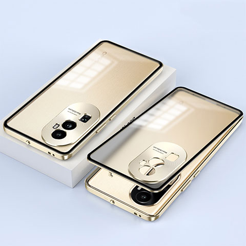 Coque Rebord Bumper Luxe Aluminum Metal Miroir 360 Degres Housse Etui Aimant pour Oppo Reno11 Pro 5G Or