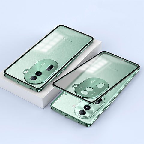 Coque Rebord Bumper Luxe Aluminum Metal Miroir 360 Degres Housse Etui Aimant pour Oppo Reno11 Pro 5G Vert