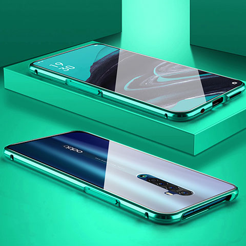 Coque Rebord Bumper Luxe Aluminum Metal Miroir 360 Degres Housse Etui Aimant pour Oppo Reno2 Vert