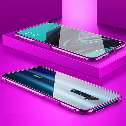 Coque Rebord Bumper Luxe Aluminum Metal Miroir 360 Degres Housse Etui Aimant pour Oppo Reno2 Violet