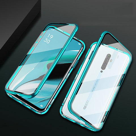 Coque Rebord Bumper Luxe Aluminum Metal Miroir 360 Degres Housse Etui Aimant pour Oppo Reno2 Z Vert