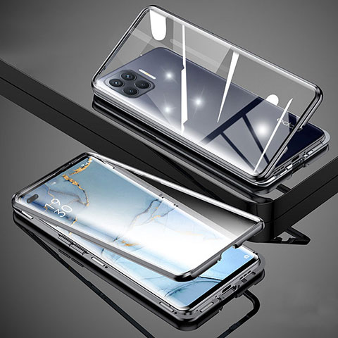 Coque Rebord Bumper Luxe Aluminum Metal Miroir 360 Degres Housse Etui Aimant pour Oppo Reno4 Lite Noir