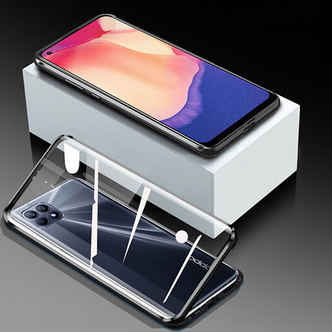 Coque Rebord Bumper Luxe Aluminum Metal Miroir 360 Degres Housse Etui Aimant pour Oppo Reno4 SE 5G Noir