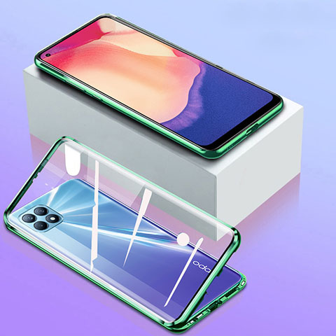 Coque Rebord Bumper Luxe Aluminum Metal Miroir 360 Degres Housse Etui Aimant pour Oppo Reno4 SE 5G Vert