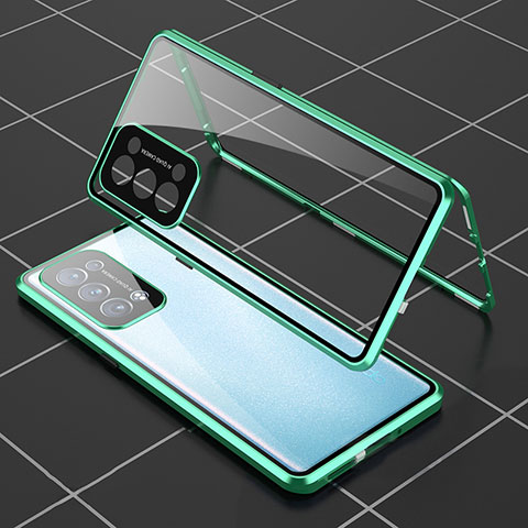 Coque Rebord Bumper Luxe Aluminum Metal Miroir 360 Degres Housse Etui Aimant pour Oppo Reno6 Pro+ Plus 5G Vert