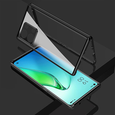 Coque Rebord Bumper Luxe Aluminum Metal Miroir 360 Degres Housse Etui Aimant pour Oppo Reno8 Pro 5G Noir