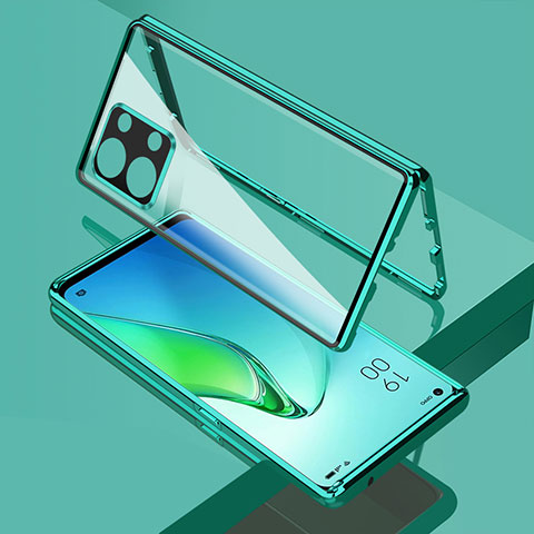 Coque Rebord Bumper Luxe Aluminum Metal Miroir 360 Degres Housse Etui Aimant pour Oppo Reno8 Pro+ Plus 5G Vert