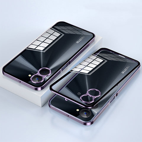 Coque Rebord Bumper Luxe Aluminum Metal Miroir 360 Degres Housse Etui Aimant pour Realme 10S 5G Violet