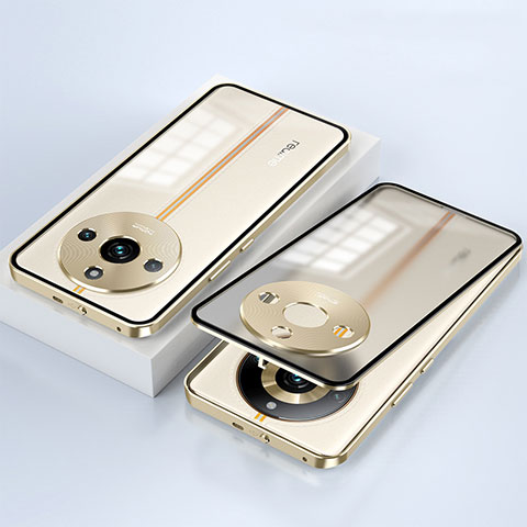 Coque Rebord Bumper Luxe Aluminum Metal Miroir 360 Degres Housse Etui Aimant pour Realme 11 Pro 5G Or