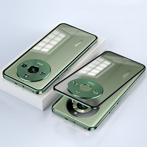 Coque Rebord Bumper Luxe Aluminum Metal Miroir 360 Degres Housse Etui Aimant pour Realme 11 Pro 5G Vert