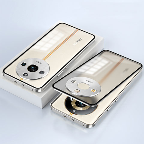 Coque Rebord Bumper Luxe Aluminum Metal Miroir 360 Degres Housse Etui Aimant pour Realme 11 Pro+ Plus 5G Argent