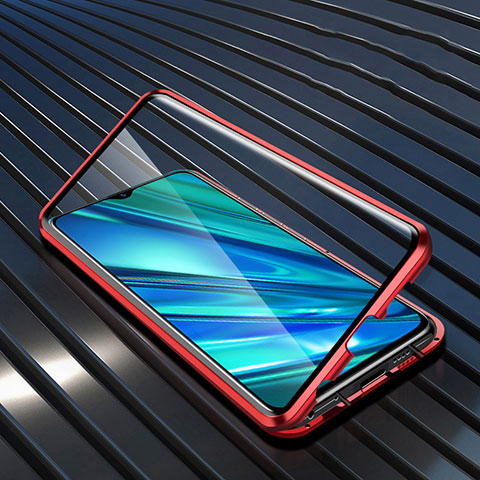 Coque Rebord Bumper Luxe Aluminum Metal Miroir 360 Degres Housse Etui Aimant pour Realme 5i Rouge