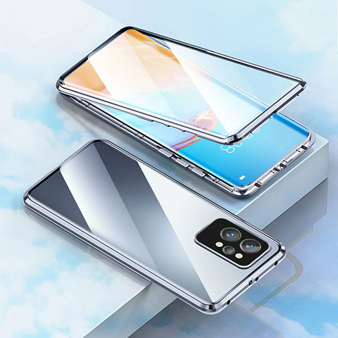 Coque Rebord Bumper Luxe Aluminum Metal Miroir 360 Degres Housse Etui Aimant pour Realme GT Neo 3T 5G Argent