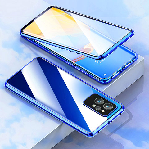 Coque Rebord Bumper Luxe Aluminum Metal Miroir 360 Degres Housse Etui Aimant pour Realme GT Neo 3T 5G Bleu