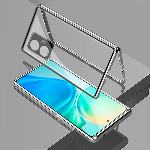 Coque Rebord Bumper Luxe Aluminum Metal Miroir 360 Degres Housse Etui Aimant pour Realme GT Neo5 SE 5G Argent