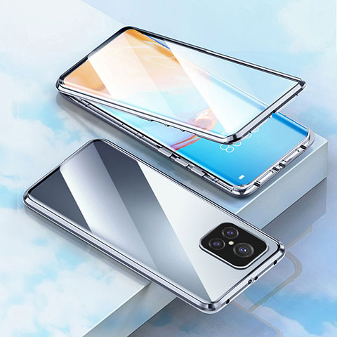 Coque Rebord Bumper Luxe Aluminum Metal Miroir 360 Degres Housse Etui Aimant pour Realme GT2 Master Explorer Argent