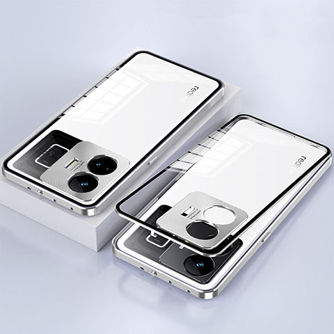 Coque Rebord Bumper Luxe Aluminum Metal Miroir 360 Degres Housse Etui Aimant pour Realme GT5 5G Argent