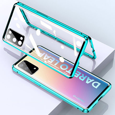 Coque Rebord Bumper Luxe Aluminum Metal Miroir 360 Degres Housse Etui Aimant pour Realme Q2 Pro 5G Vert