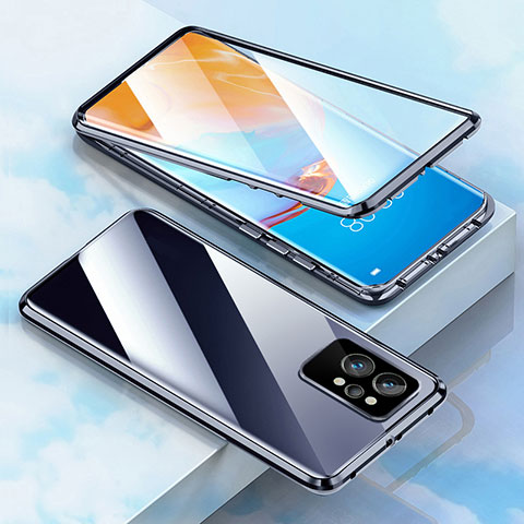 Coque Rebord Bumper Luxe Aluminum Metal Miroir 360 Degres Housse Etui Aimant pour Realme Q5 Pro 5G Noir