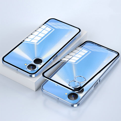 Coque Rebord Bumper Luxe Aluminum Metal Miroir 360 Degres Housse Etui Aimant pour Realme V30 5G Bleu